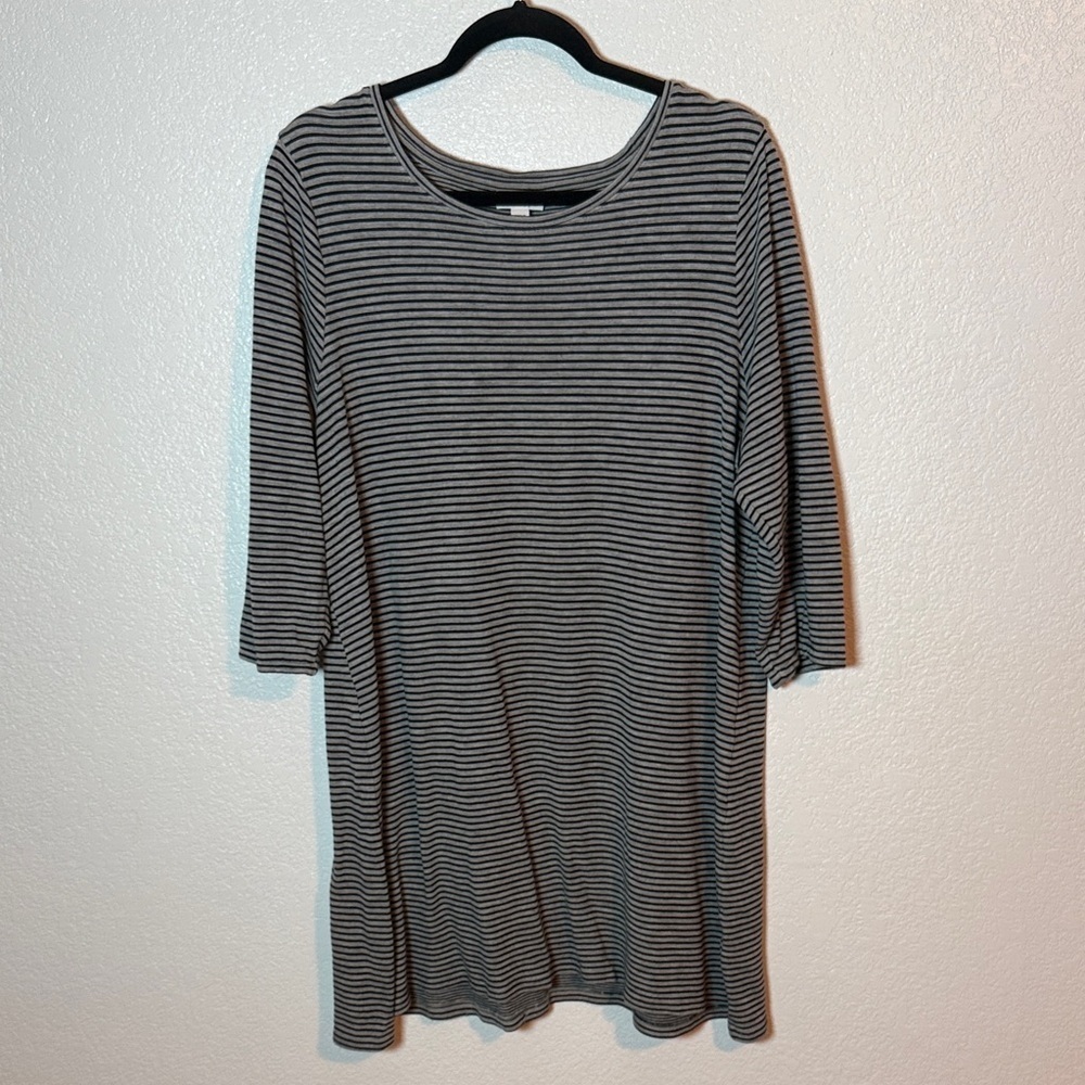 J. Jill Gray with Black Stripes 3/4 Sleeve Tunic Mini Dress Size XL